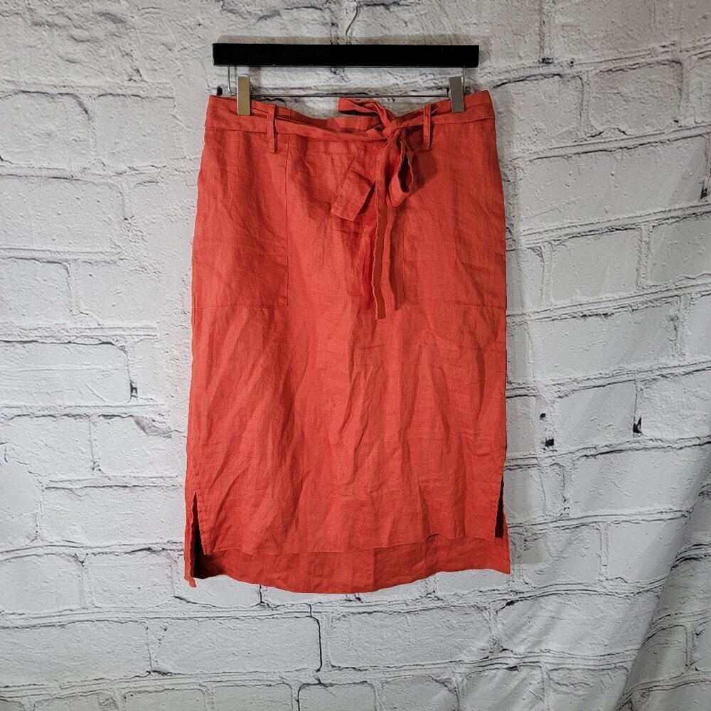 Catherine Malandrino Womens M 100% Linen Burnt Orange‎ Pull On Skirt Casual